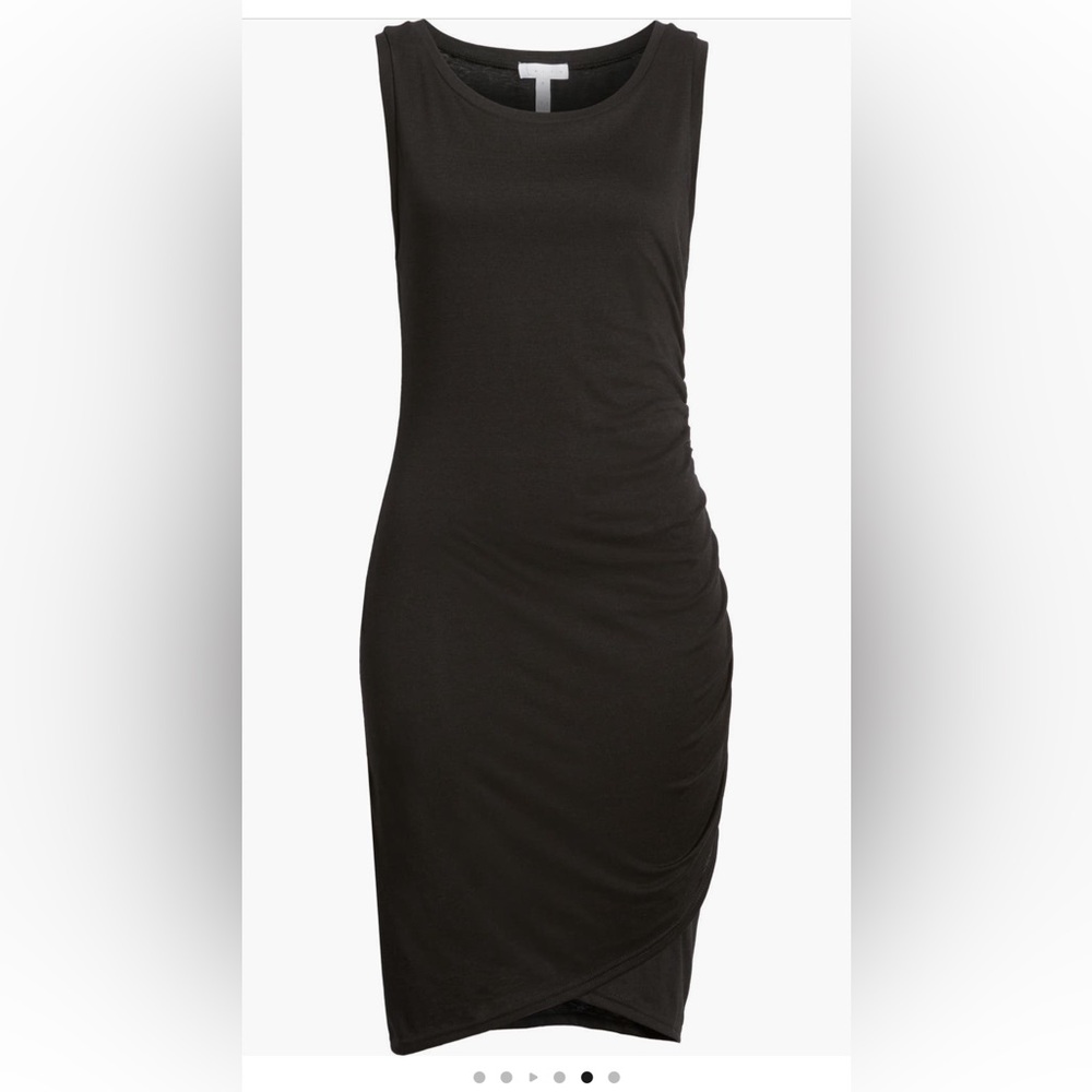 Leith Ruched Bodycon Sleeveless Knit T-Shirt Dress Black Womens Size L